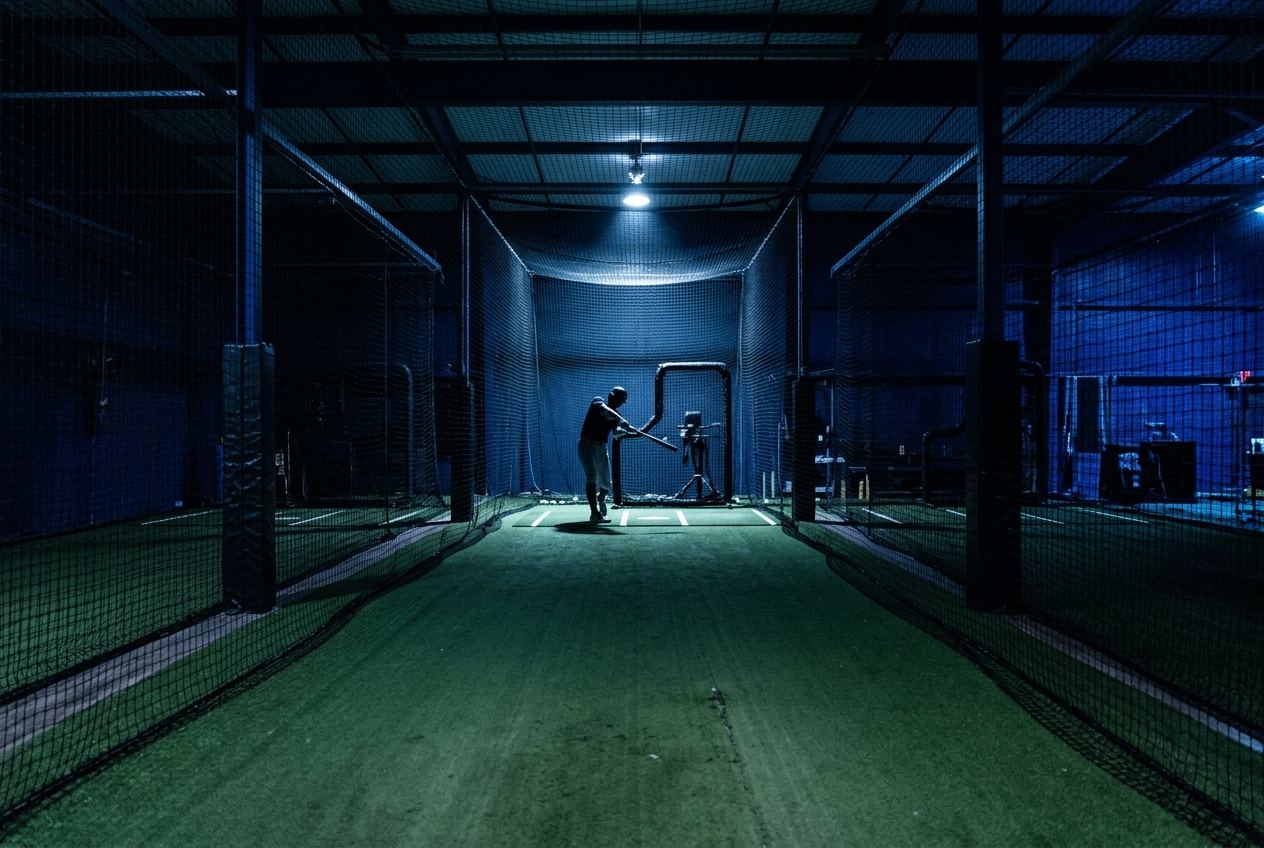Indoor batting cage bays at Dallas Performance Systems